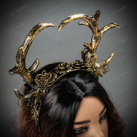 Antelope Devil Animal Deer Horn Headband - Gold - Picture 5 of 9